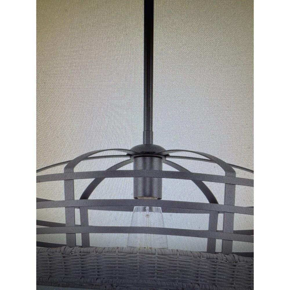 16” Farmhouse  Pendant Chandelier Wire Cage Shade Gray Wicker Accents Black